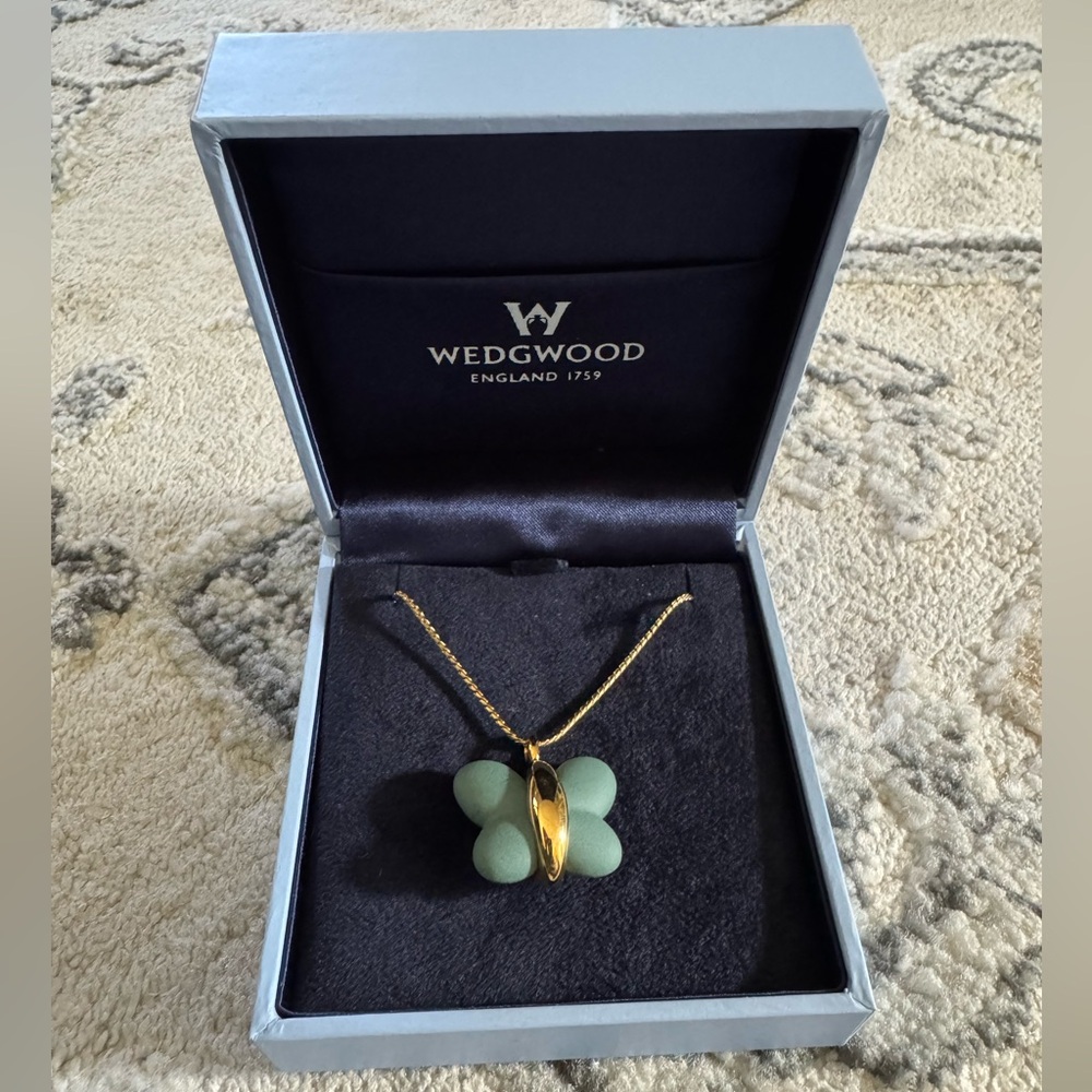 Wedgwood Gold and Green Butterfly Necklace